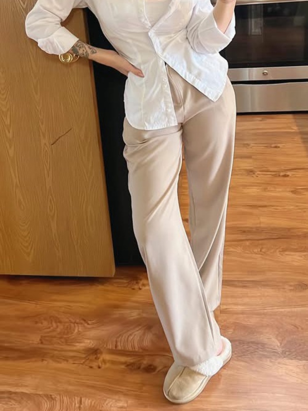 SHEIN Beige Wide-Leg High-Rise Pants